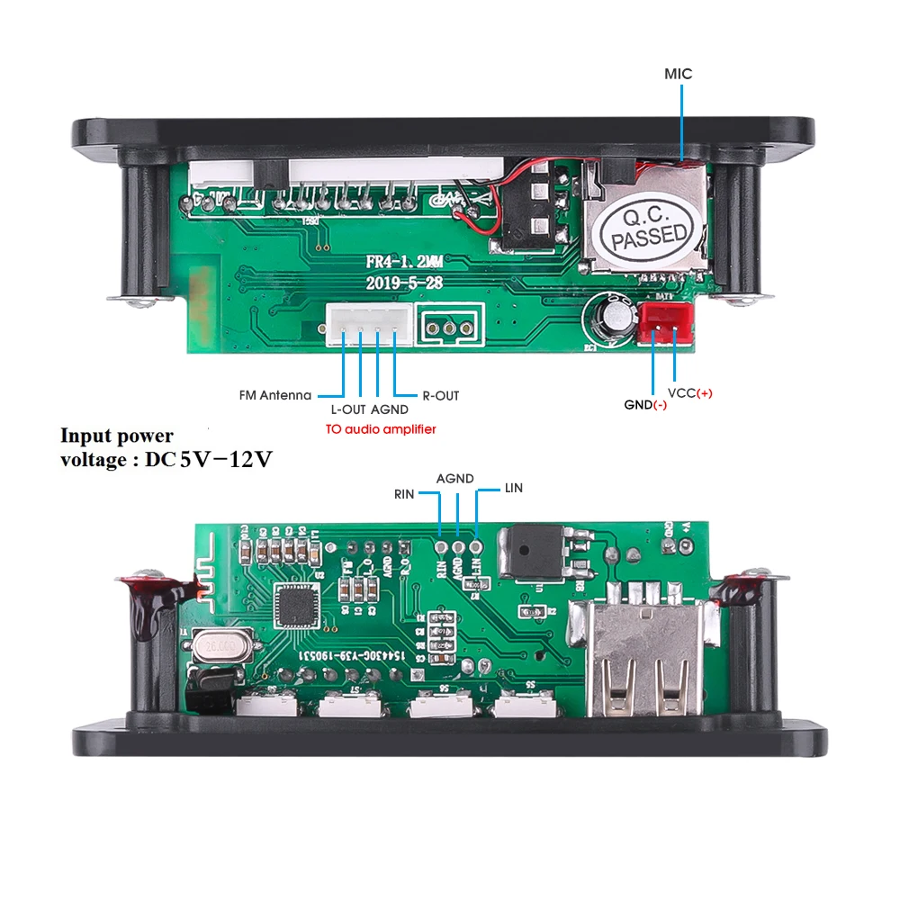 Беспроводной Bluetooth 5 0 Handsfree 5V 12V WMA WAV MP3 Decording Board модуль TF слот для карты USB 3 мм AUX FM