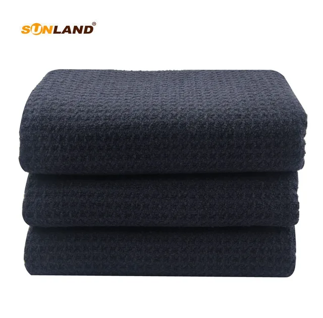 Best Price Sinland Microfiber Waffle Weave Fabric Dish Hair Drying Kitchen Hand Face Towels Washcloth 16 Inch X 24 Inch Black