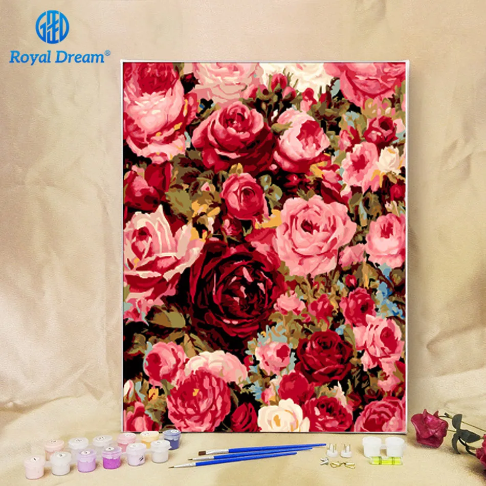 Red Flowers Oil Painting By Numbers On Canvas DIY Hand painted Painting