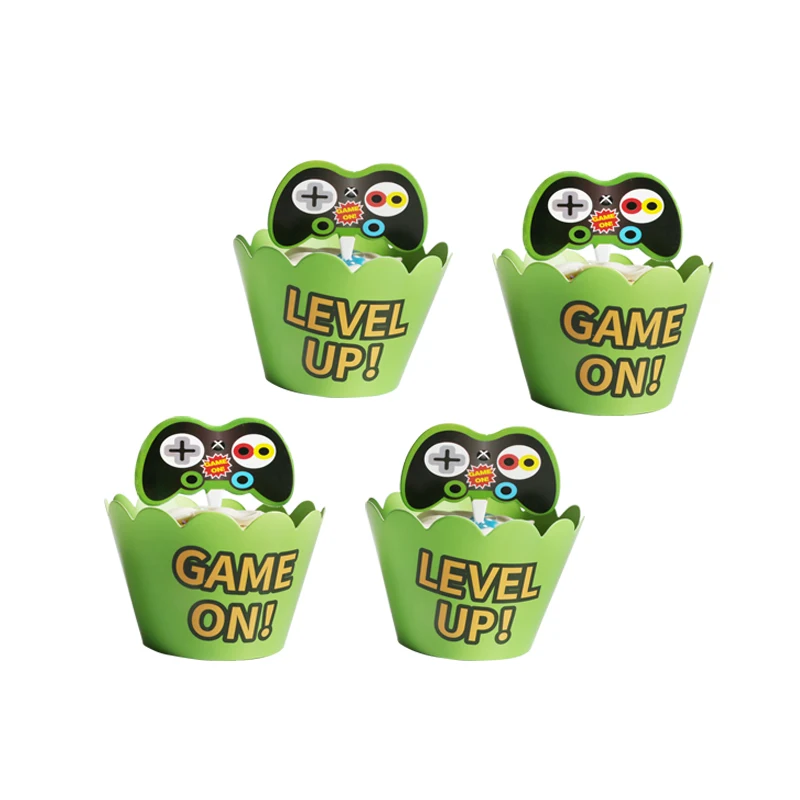 

48Pcs PSP Game on/Level UP Double sided Cupcake Wrappers Toppers Kid Birthday Party Baby Shower Cake Decoration Accessories
