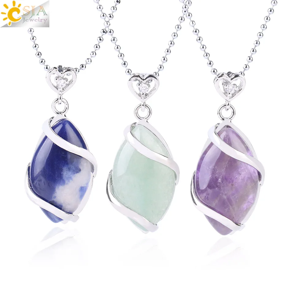 

CSJA Natural Quartz Crystal Necklace & Pendant for Women Healing Stones Pendants Horse Eye Shape Beads Trendy Necklaces Men F563