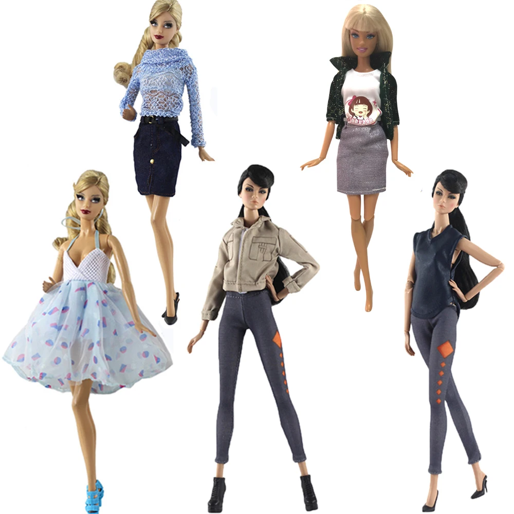 

NK 5 Pcs Newest Doll Noble Dress Beautiful Casual Party ClothesTop Fashion Dress For Barbie Doll Accessories Best Gift 5X