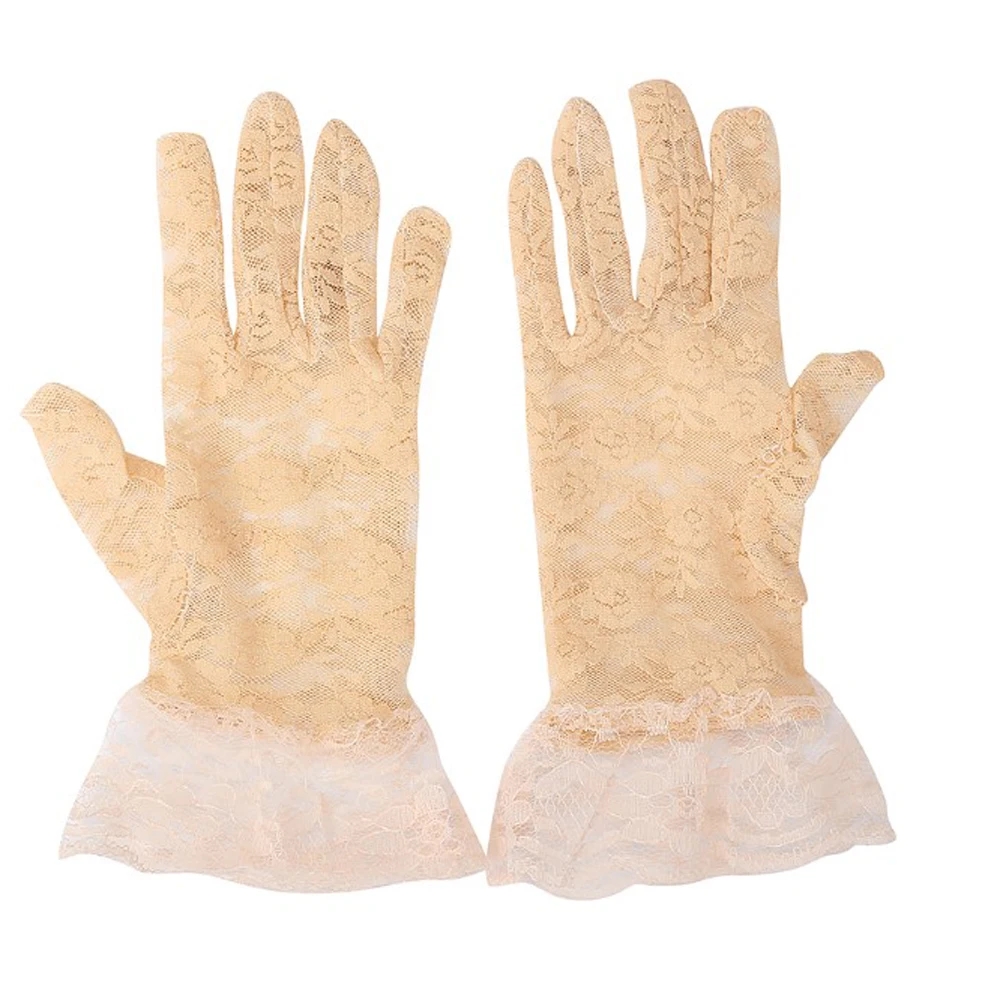 Брендовые кружевные женские перчатки, Винтажные эластичные солнцезащитные однотонные летние великолепные розовые перчатки для пальцев, сексуальные аксессуары