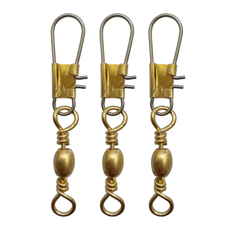 100pcs Barrel Fishing Swivel With Interlock Snap Gold Barrel Swivels