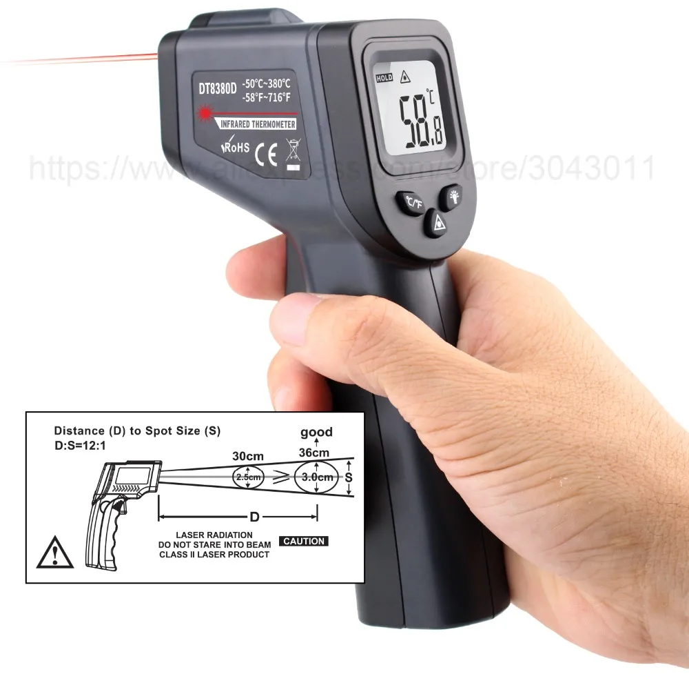 50-380/550 градусов ручной цифровой инфракрасный термометр Бесконтактный лазерный ЖК-дисплей ИК температуры пистолет инструменты