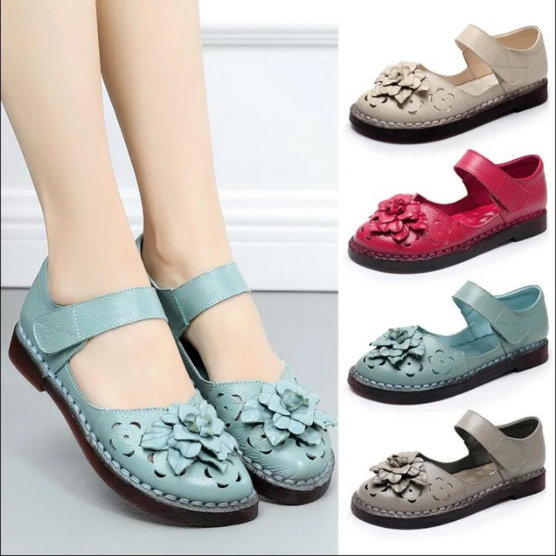 

2019 New Style Handmade Genuine Leather flat Shoes Summer Sandals Women Casual Solid Hollow Out Flat Women Sandals
