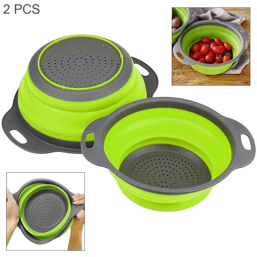 

2PCS Telescopic Foldable Silicone Colander Fruit Vegetable Washing Basket Strainer Collapsible Drainer With Handle Kitchen Tool