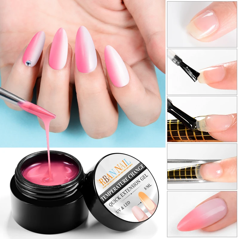 

RBAN NAIL 8ml Nail Extension Gel Pink Temperature Color Changing Builder Soak Off UV Gel Varnish Jelly Acrylic Nail Poly UV Gel