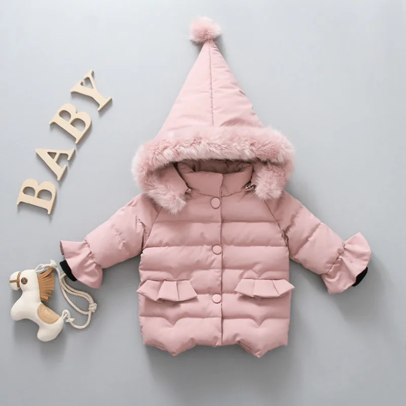 

2018 New Fashion Children Winter Jacket Baby Girl Winter Coat Kids Warm Thick Fur Collar Hooded Cotton Down Coats For Girls 1-6Y