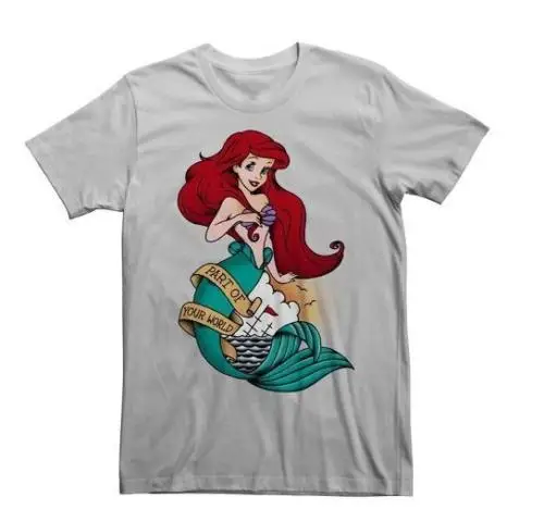 Ариэль детали Русалочка татуировки дизайн футболки мужские L XL Новый стиль