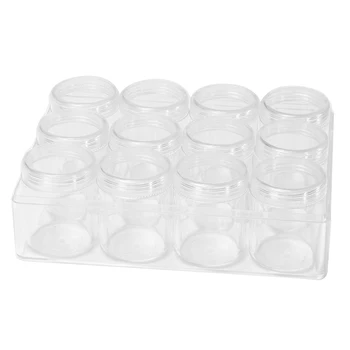 

12 Grids Transparent Storage Beads Jar Container Set Dustproof Desktop Organizer Jewelry Medicine Paint Holder Display Case