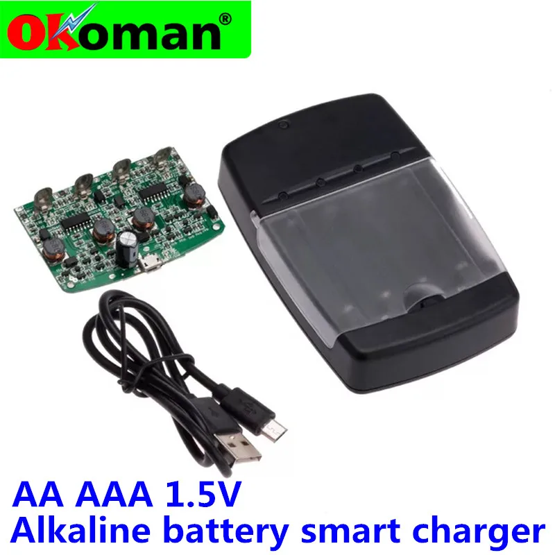 

Okoman 4 slots USB smart Battery Charger for AA AAA Alkaline 1.5V Rechargeable Battery with LED indicator intelligent charger