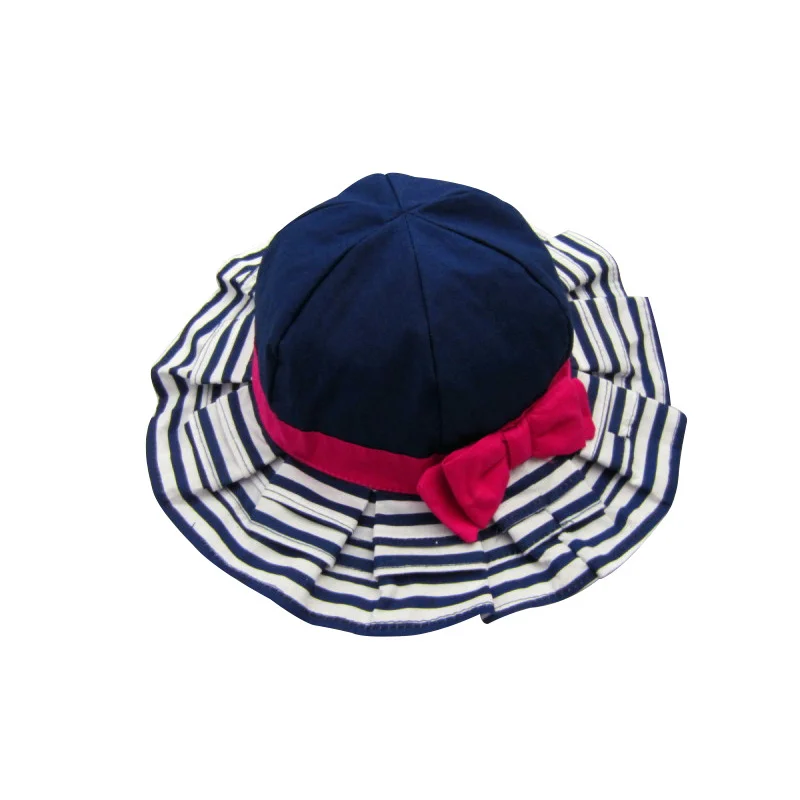 Rose Red Bow Baby Girls Hat Fashion Striped Bucket Hat For Girls Wide Brim Sun Cap Hat Spring Summer Panama Baby Girls Clothing (7)
