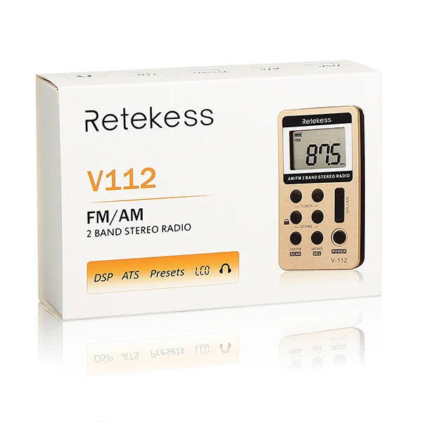 2 шт. Retekess V112 мини Карманный Радио Цифровой тюнинг FM AM 2 диапазона радио приемник перезаряжаемый аккумулятор и наушники лучшие F9202