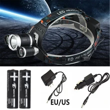 6000LM CREE XM-L T6 LED Headlamp 4 Mode Headlight Head Torch Light Lamp+EU/US Charger/Car charger+2×18650 Rechargeable battery