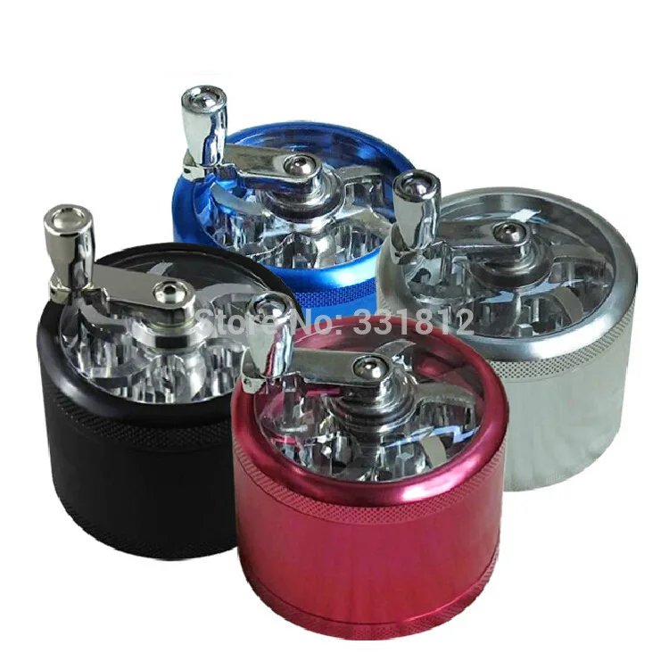 4-layer Aluminum Hand Crank Herbal Herb Tobacco Grinder Smoke Multicolor