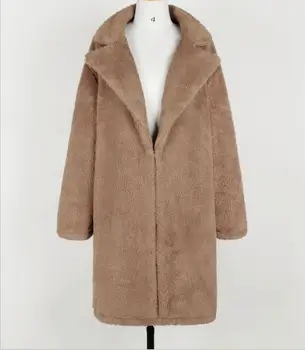 

2019 Autumn/Winter Fashion Lapel Pocket Long Sleeve Faux Fur Jacket Long Winter Coat Women Long Fur Coat