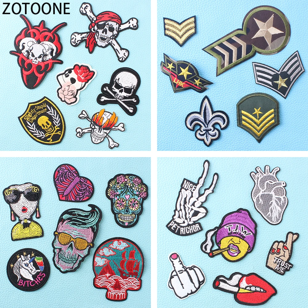 

ZOTOONE 6Pcs Punk Skull Patch Appliques Fashionable Diy Embroidery Patches for Clothes Military Badges Applications for Clothing