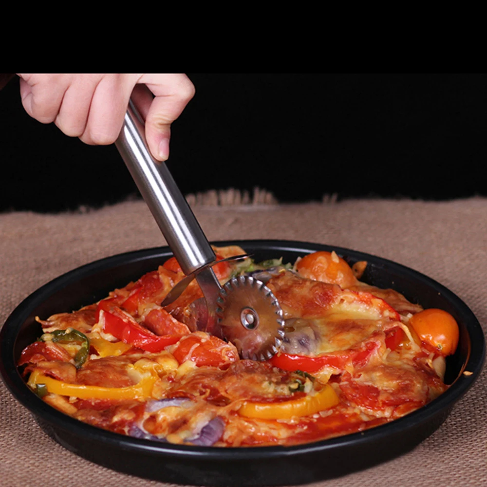 1 St Rvs Dubbele Roller Pizza Cutter Mes Snijden Keukengerei Pizza Gereedschap Cake Pizza Slicer Schil Wielen Schaar
