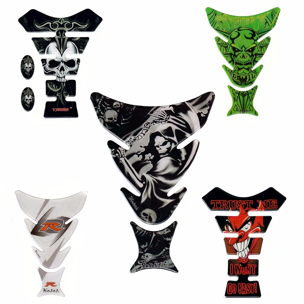 

5 Style Funny Cool 3D Motorcycle Decal Gas Oil Fuel Tank Pad Protector Skull Racing Car Sticker For Yamaha Honda Suzuki Kawasaki