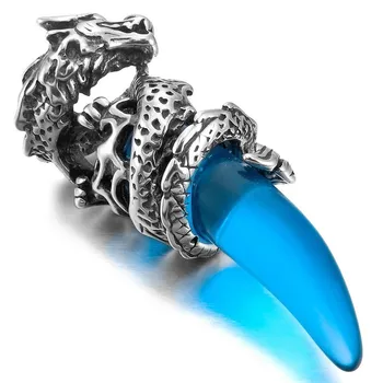 

Stainless Steel Pendant Necklace Crystal silver-color Blue Dragon Wolf Tooth Man, Chain 58cm