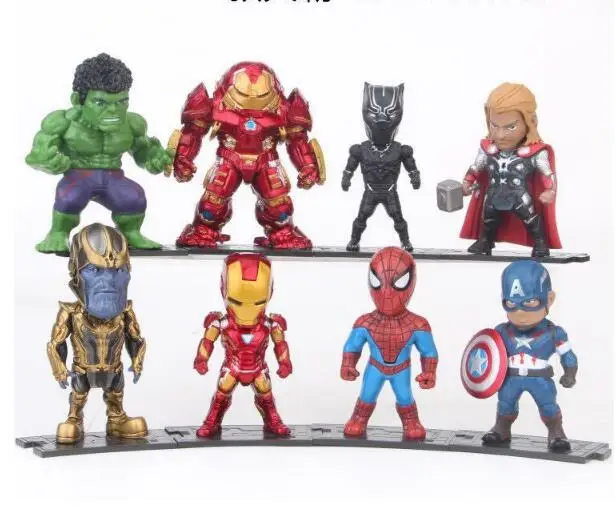 

8pcs/set Marvel Avenger Infinity War Thanos Hulk Hulkbuster Captain America Spiderman Thor Iron Man Black Panther Action Figure