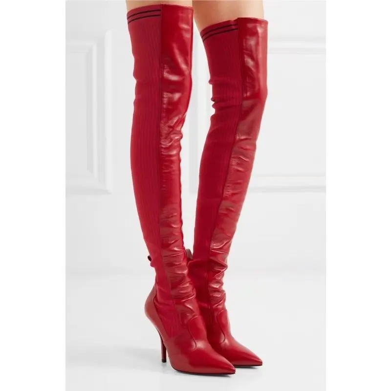 

Over the Knee Thigh Long Boots Women Shoes High Heels Boots Slide on Ladies Shoes Genuine Leather Botas Zapatillas Mujer Zapatos
