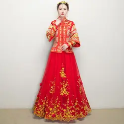 Новый китайский традиционный свадебное платье Cheongsam долго Qipao Для женщин Oriental Стиль платья Китай Костюмы магазине невесты традиции