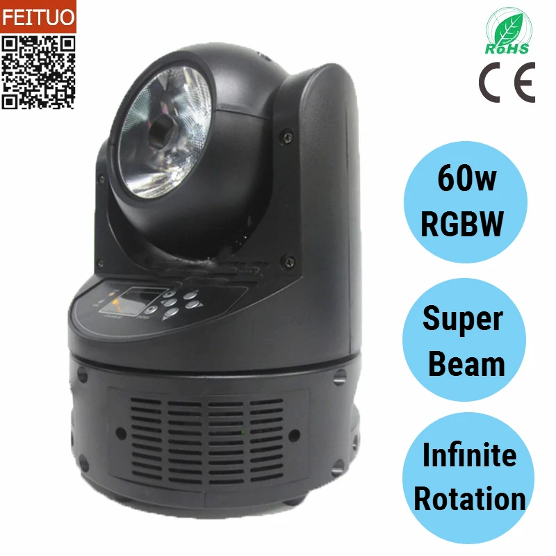 

6pcs/lot Mini LED 60 watt Beam Stage Moving Head Light Infinite Rotating RGBW Party Effect Wash Lighting Beam Light for DJ Disco