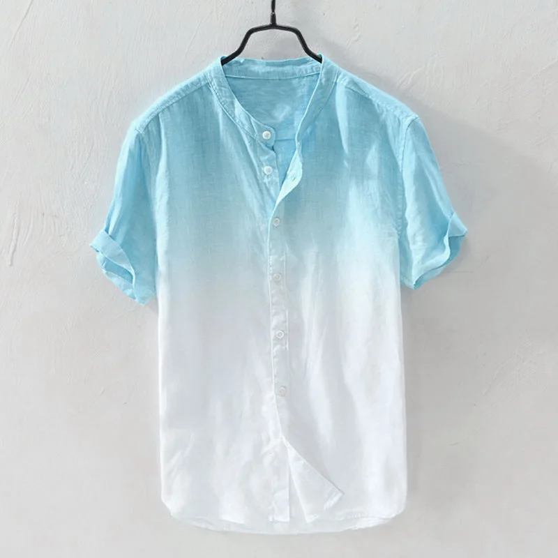 Повседневная Льняная мужская рубашка с воротником-стойкой и длинным рукавом, Camisa Masculina, летняя рубашка в стиле пэчворк, Современная