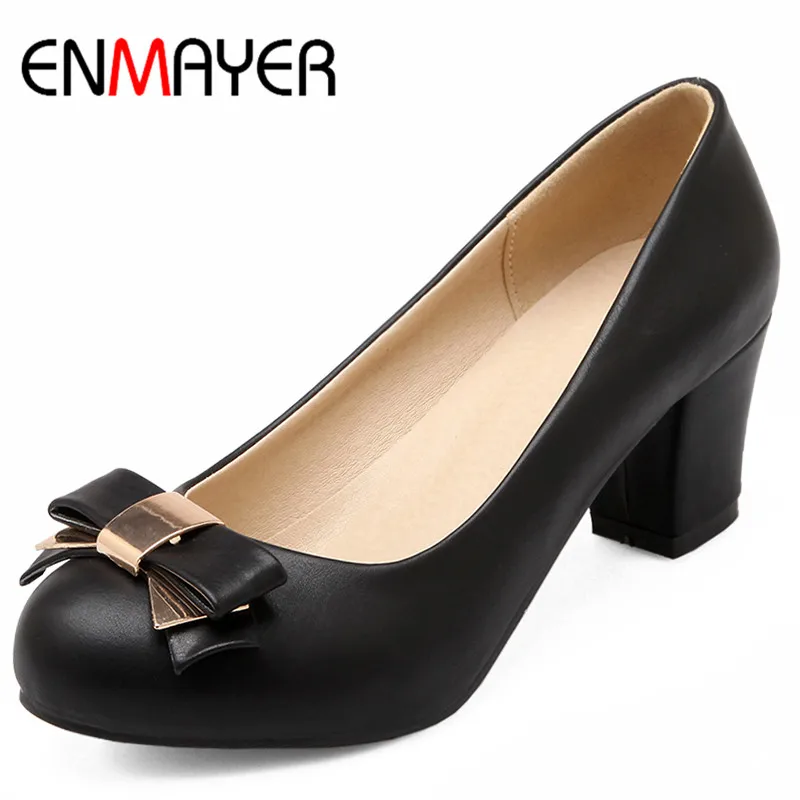 

ENMAYER High Heels Slip-on Shoes Woman Pumps Plus Size 34-43 Black Beige Pink Square Heels Slip-on Pumps Casual Shoes Womens