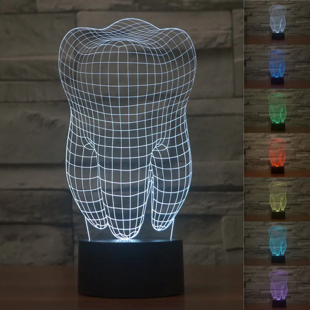 

Kawaii Tooth Shape 3d Light USB Illusion LED Decoration Table Lamp touch Children nachtlampje Colorful 3d Desk Lamp Gift dentist