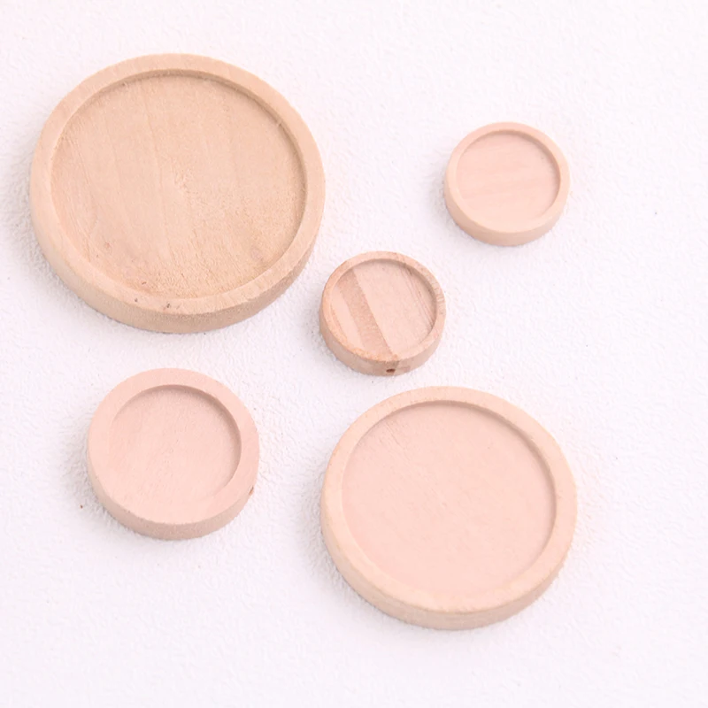 

6pcs 12/15/25/30mm Inner Size Wood Color Round Wood Cabochon Base Setting Charms Pendant Necklace Findings