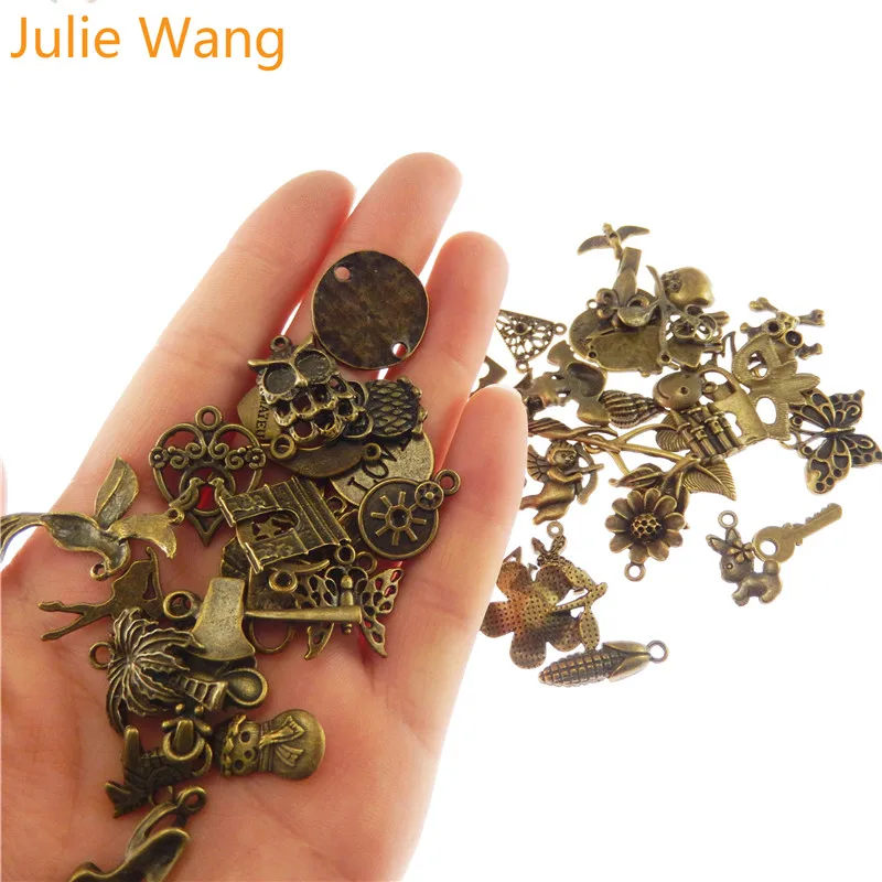 Julie Wang 100 г/упак. случайным образом смешанные стили античный бронзовый маленький амулет для ожерелья подвески браслет ювелирных изделий Аксессуары