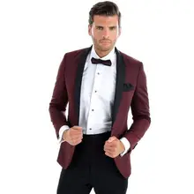 Куртка+ штаны+ галстук-бабочка+ носовые платки) бордовая Шаль Воротник модные мужские костюмы костюм мужские смокинги высокого качества приталенный костюм