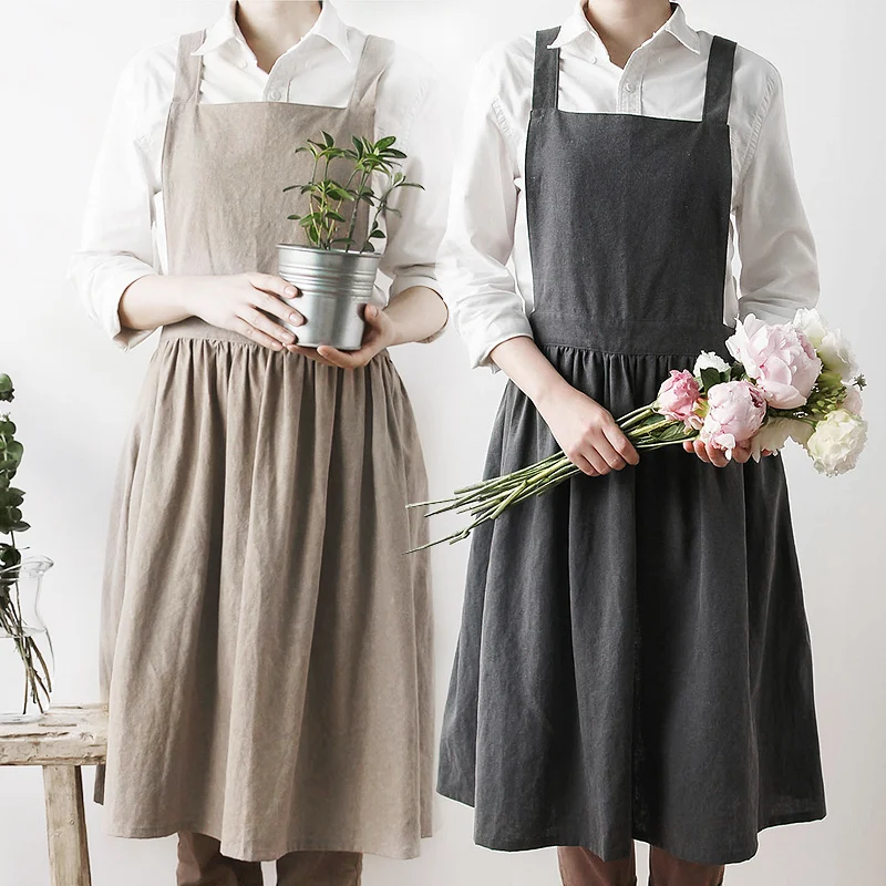

Fashion Washed Cotton Aprons Unisex Simple Kitchen Cooking Apron Coffee House Flower Shop Sleeveless Antifouling Work Pinafore