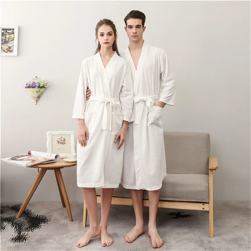 Sommer Liebhaber Saugen Wasser Kimono Bademantel Sexy Waffel Bademantel frauen bademantel Herren Dressing Kleider Männlichen Salon Roben