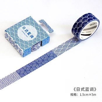 

15mm Japanese style blue wave Fan Travel Diary decoration washi tape DIY planner Diary scrapbooking masking tape Escolar