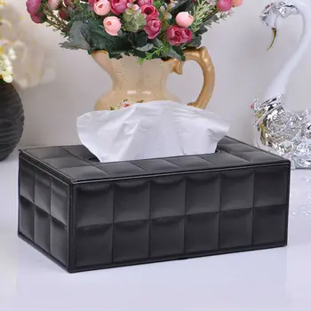 

fashion modern rectangle leather extracted removable tissue box napkin holder case stitch plaid black 238A