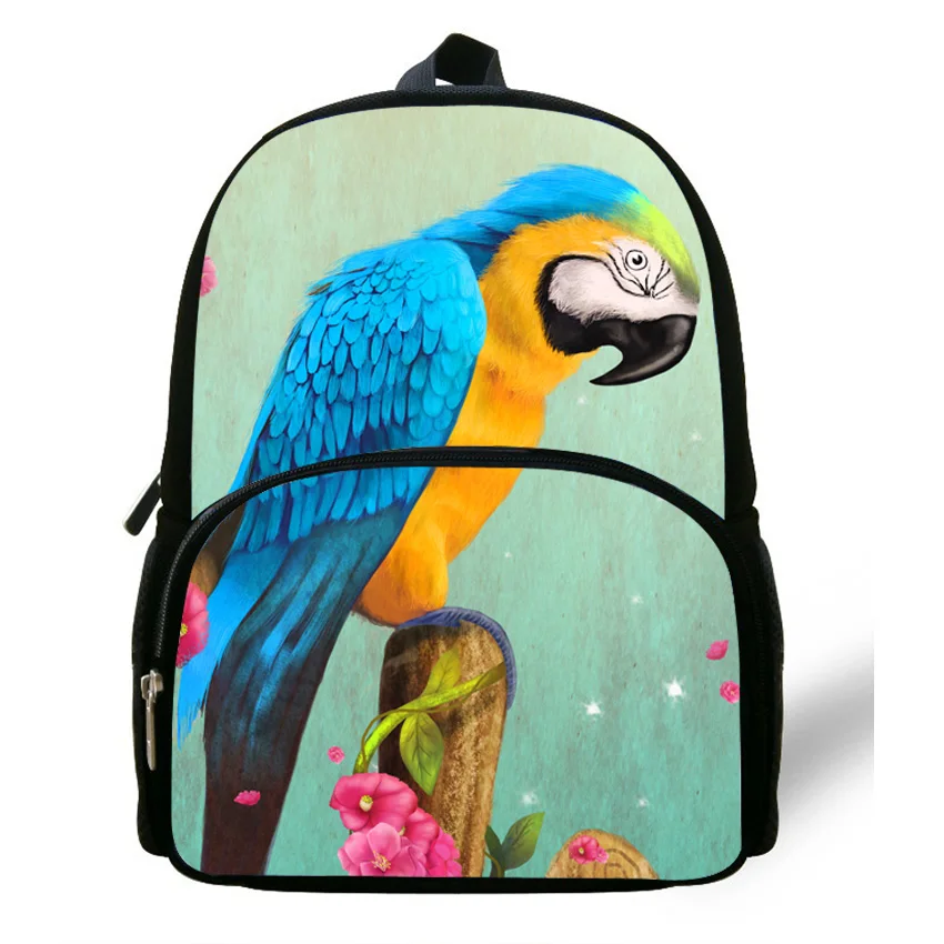 12 Inch Cute Animal Backpacks For Children Parrot Print Backpack For