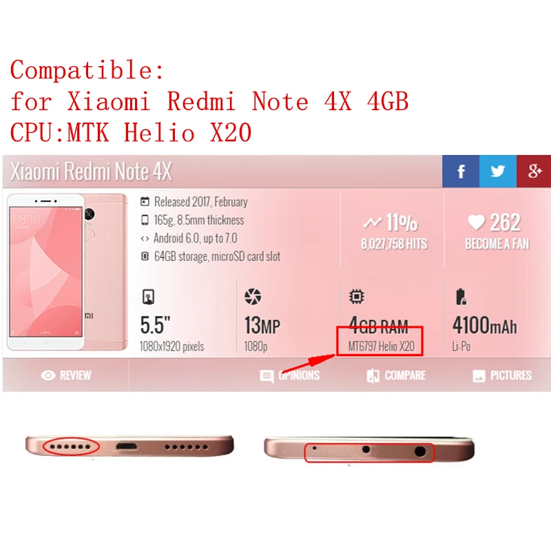 Для Xiaomi Redmi Note 4X4 GB MTK задняя крышка корпуса батареи чехол+ кнопки Замена двери батареи запасные части