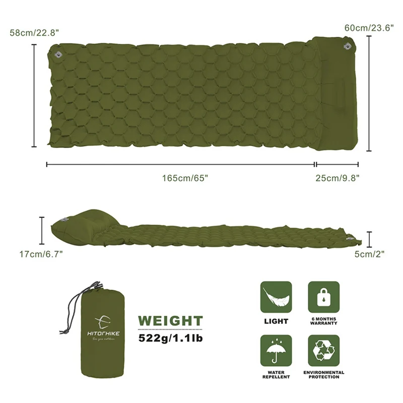 Hitorhike Inflatable Sleeping Pad Camping Mat With Pillow air
