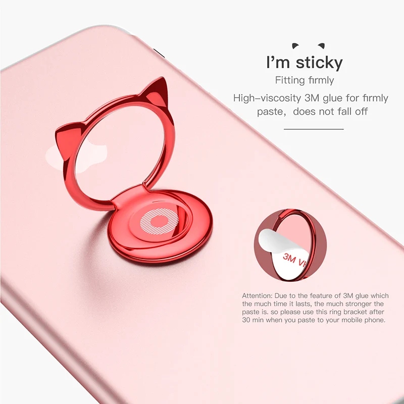 Baseus Cat Ear Finger Ring Holder 360 Degree Mobile Phone Ring Smartphone Stand For iPhone X Samsung S10 Fit Magnetic Car Holder