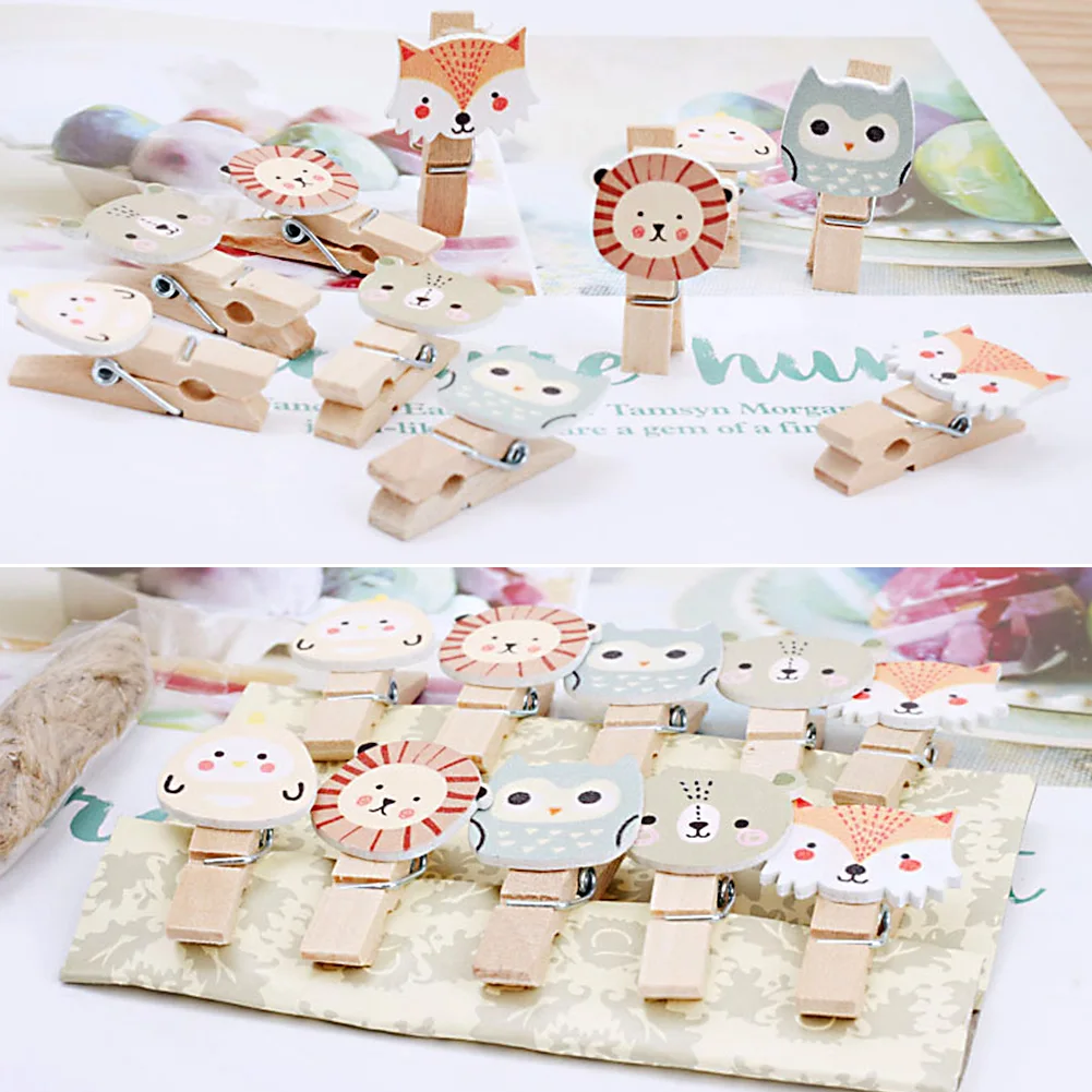 

10pcs Note School Cartoon Animal Owl File Mini Paper Binding Photo Clip Office Wooden Storage Snacks Craft DIY Supplies