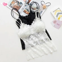 Sexy Ladies Sheer Lace Camis Black Spaghetti Strap Padded Bralette Bra Tank Top font b Slim