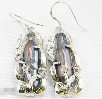 

Free shipping hot sale Women Bridal Wedding Jewelry >>black 6mm baroque freshwater pearl dangle earring