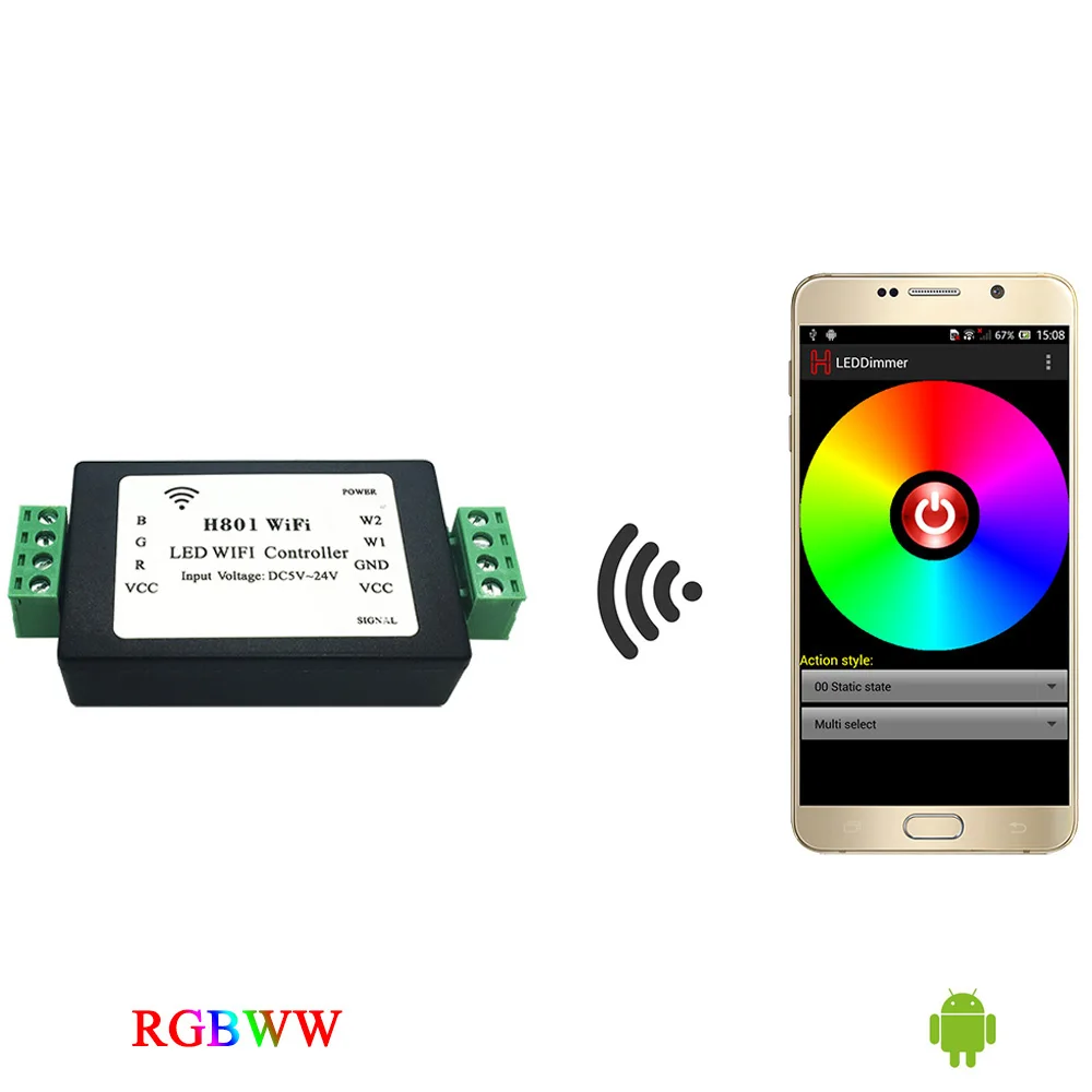 Rgbww полоса WiFi контроллер, rgb контроллер, связь с Android телефон через WLAN в dim, выход 5 каналов RGBWW данных