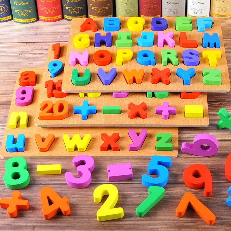 

Wooden Building Blocks 3d Three-dimensional Puzzle Digital Hand Scratch Board Letters Children Early Educational Math Toys