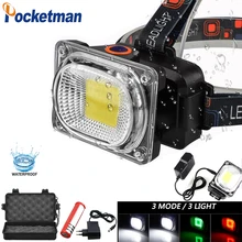 Мощный COB светодиодный налобный фонарь DC перезаряжаемый налобный фонарь 3 режима Водонепроницаемый Головной фонарь с 18650 батареей для охоты и рыбалки 85
