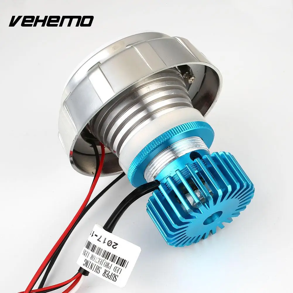 Vehemo CNC Angel Devil Eye Bulb LED Headlight Motorcycle Headlight Motorbike Projector Light Super Bright Hi/Lo Beam